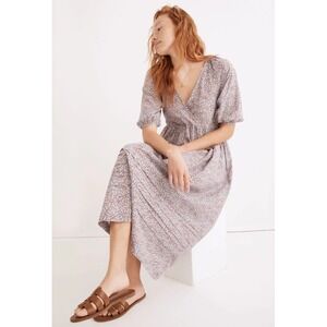 Madewell Marianna Puff Sleeve Midi Dress Faux Wrap Cottage Dream On Daisies S